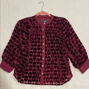 Anthropologie Maeve Burgundy Velvet Blouse